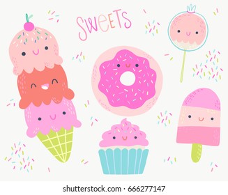 Sweet Desserts Vector Illustration Clip Art Set