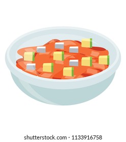 
Sweet dish in a bowl garnished with jellies and candie cubes showing icon for trifle 
