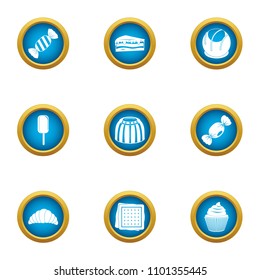 Sweet dish icons set. Flat set of 9 sweet dish vector icons for web isolated on white background