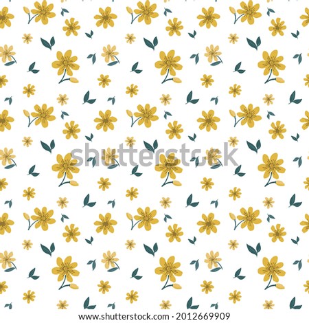 Sweet ditsy colorful floral seamless pattern against a white background. Good for fashion, kidswear, accessories, stationery, home decor, wallpapers. Stockfoto © 