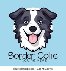 Sweet Doggy Head Cartoon Vector Icon Representation. Border Collie Animal Nature Icon Concept Isolated Premium Vector. Flat Cartoon Style