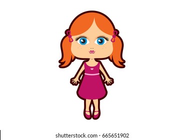 Sweet doll vector. Little girl vector. Cute little girl on white background