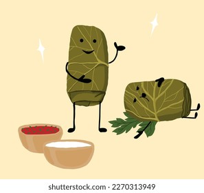 Sweet dolma, dalma, dulma, durma, tolma, sarma, cabbage rolls. Drawn traditional dish. vector image