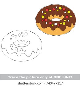 Sweet Donut to be traced only of one line, the tracing educational game to preschool kids with easy game level, the colorful and colorless version.