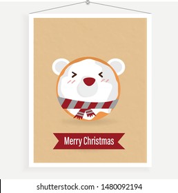 sweet donut bear christmas photo frame hang on wall decorate scarf adorable kawaii food face bakery product smile cute winter season card background banner object pastel color 