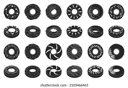 Sweet donut black vector set icon. Isolated icon chocolate and cream doughnut.Vector illustration donut of sprinkles dessert on white background .