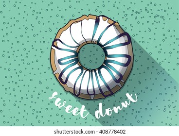 sweet donut. blue background. striped donut. cake