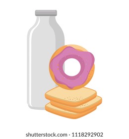 sweet donut with bread and milk