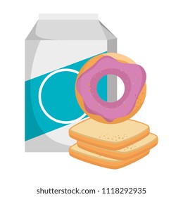 sweet donut with bread and milk