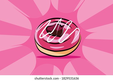 Sweet Donut cartoon with pink background. vector illustration