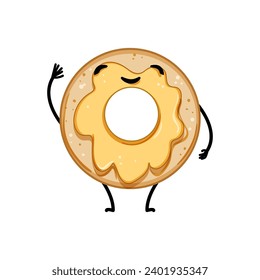 sweet donut character cartoon. happy funny, graphic doodle, fun dessert sweet donut character sign. isolated symbol vector illustration