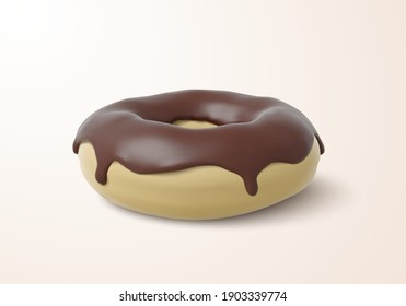 Sweet donut with chocolate cream on top. Bakery or cafe menu decoration element Vector illustration