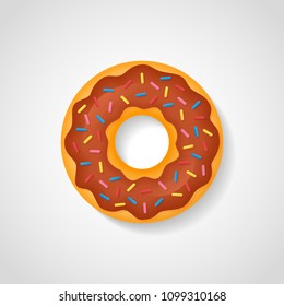 Sweet donut with chocolate glaze isolated on white background. Vector illustration.