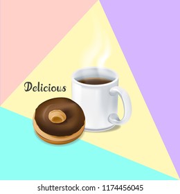 Sweet Donut and coffee mug vector.