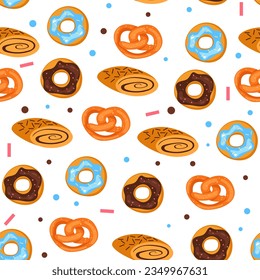 Sweet donut cute candy seamless pattern background concept. Vector flat graphic design illustration