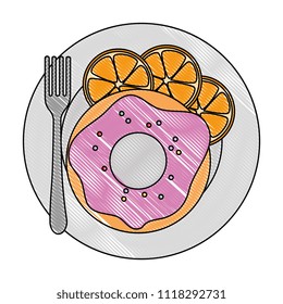 sweet donut in dish with oranges