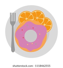 sweet donut in dish with oranges