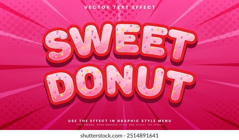 Dulce Donut Plantilla de efecto de texto editable Adecuado para el estilo de texto de postre y pastel