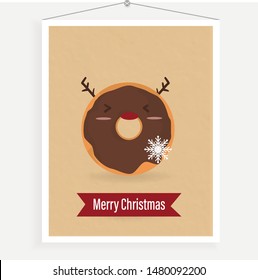 sweet donut face reindeer christmas snowflake merry on the frame photo hang wall decorate cute paper background pastel kawaii food  character cartoon smile chocolate