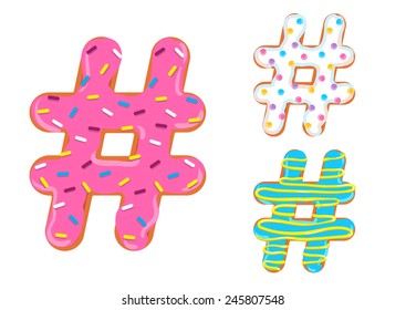 Sweet donut font vector. hash mark