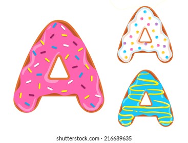 Sweet Donut Font Vector. Letter A