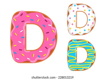 Sweet Donut Font Vector. Letter D