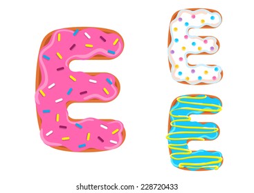 Sweet Donut Font Vector. Letter E