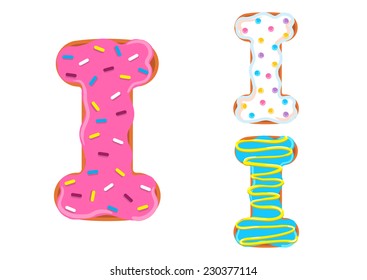 Sweet donut font vector. Letter I