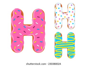 Sweet Donut Font Vector. Letter H