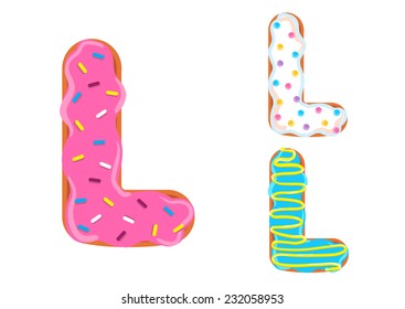 Sweet donut font vector. Letter L