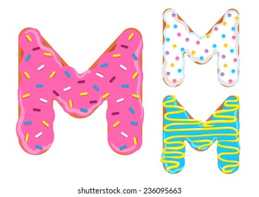 Sweet donut font vector. Letter M