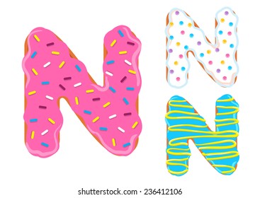 Sweet donut font vector. Letter N