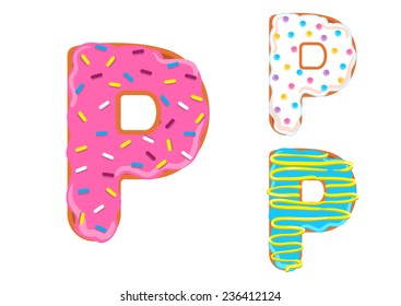 Sweet donut font vector. Letter P