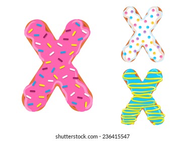 Sweet donut font vector. Letter X