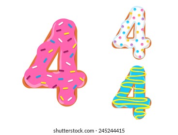 Sweet Donut Font Vector. Number 4