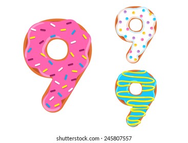 Sweet donut font vector.Number 9