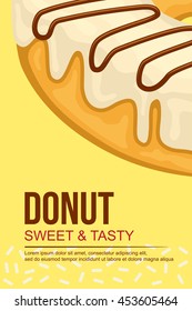 Sweet donut with glaze . Design for restaurant menu illustration .  Vector illustration