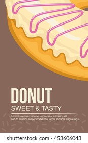 Sweet donut with glaze . Design for restaurant menu illustration .  Vector illustration