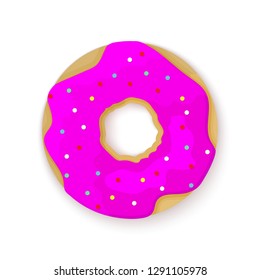 Sweet donut icon, in flat design. Vector illustration. Donut with pink cream