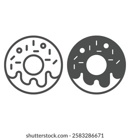 Sweet donut line and solid icon, eat what you want concept. Vector graphics. Glazed donut bun sign on white background, outline style icon for mobile or web design