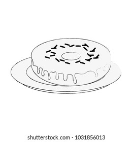 Sweet donut on dish