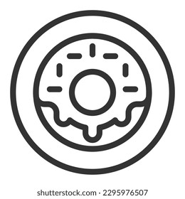 Sweet donut on a plate  - icon, illustration on white background, outline style