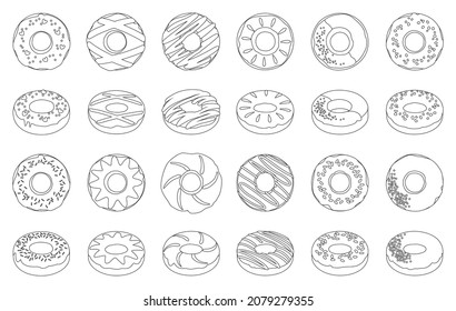 Sweet donut ouline vector set icon. Isolated icon chocolate and cream doughnut.Vector illustration donut of sprinkles dessert on white background .