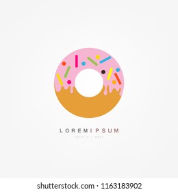 Sweet donut. Pink donut with glaze isolated on white background. Vector illustration.