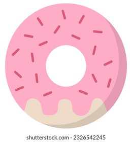 Sweet donut, donut with pink glaze isolated on white background. Vector illustration in a cartoon style. Logo for cafes, restaurants, coffee shops, catering.