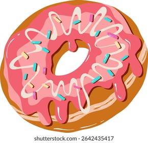 Sweet donut with pink icing vector illustration