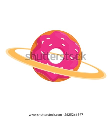 Sweet donut planet rotating in space, featuring pink icing and sprinkles, creating a visually appealing cosmic dessert