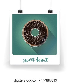 sweet donut poster. background. chocolate donut. striped donut