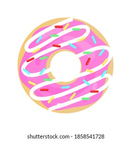 Sweet donut strawberry isolate on white background.