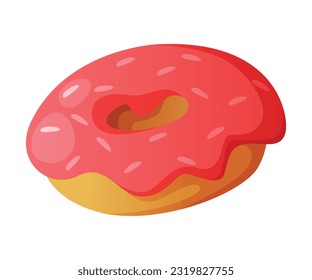 Sweet Donut with Sugar Glaze or Icing as Fast Food Dessert Vector Illustration